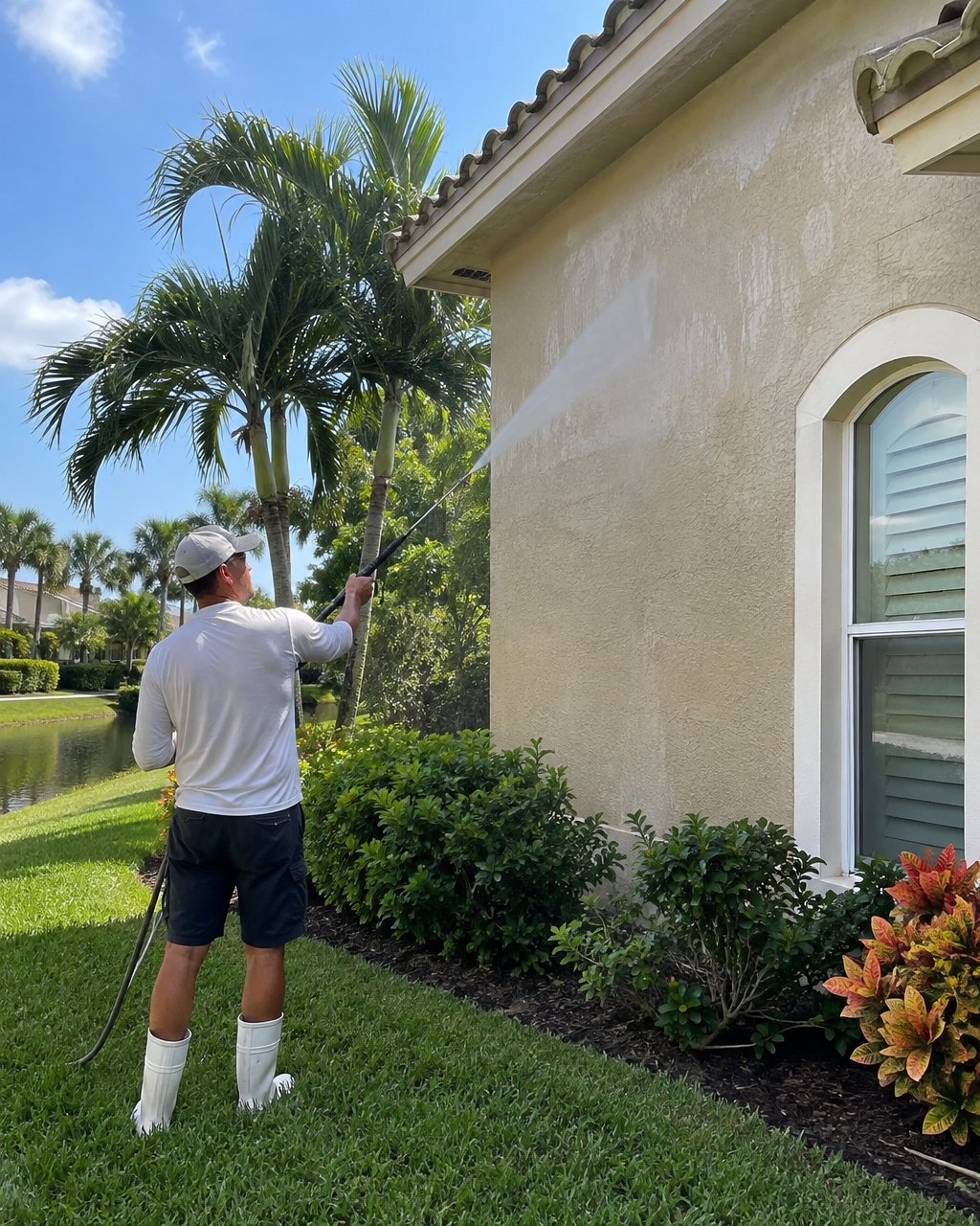 Low-pressure soft washing of home siding